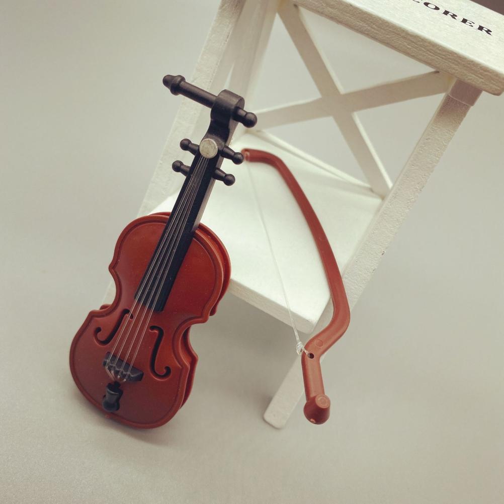 Plastic Dollhouse Mini Violin Crafts Miniatures DIY Dollhouse Violin Mini Musical Instrument Model for Dollhouse Accessory