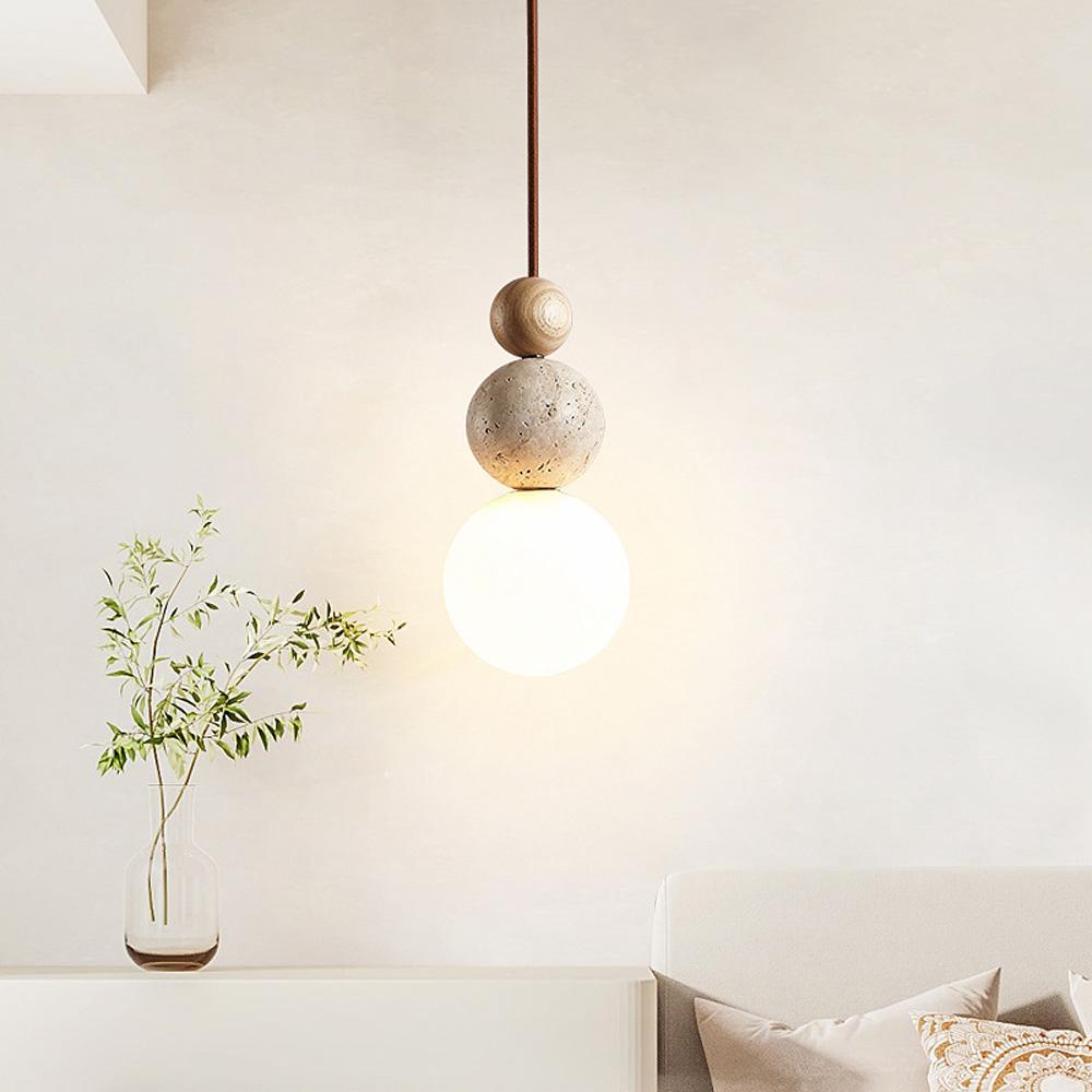 Yellow Travertine Pendant Light Mahogany Nordic Japanese Wabi Sabi Style Bedside Chandelier Long Line Hanging Middle