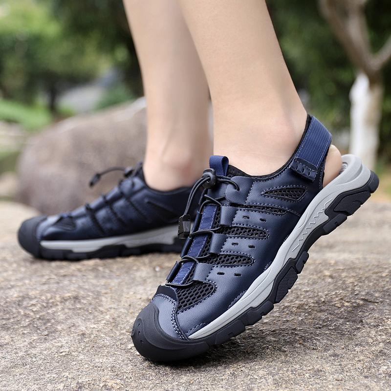 Fashion Summer Breathable Men's Bag Head Sandals Hollow Mesh Hole Shoes Outdoor Non-slip Flats Lightweight Sports Leisure Beach Shoes