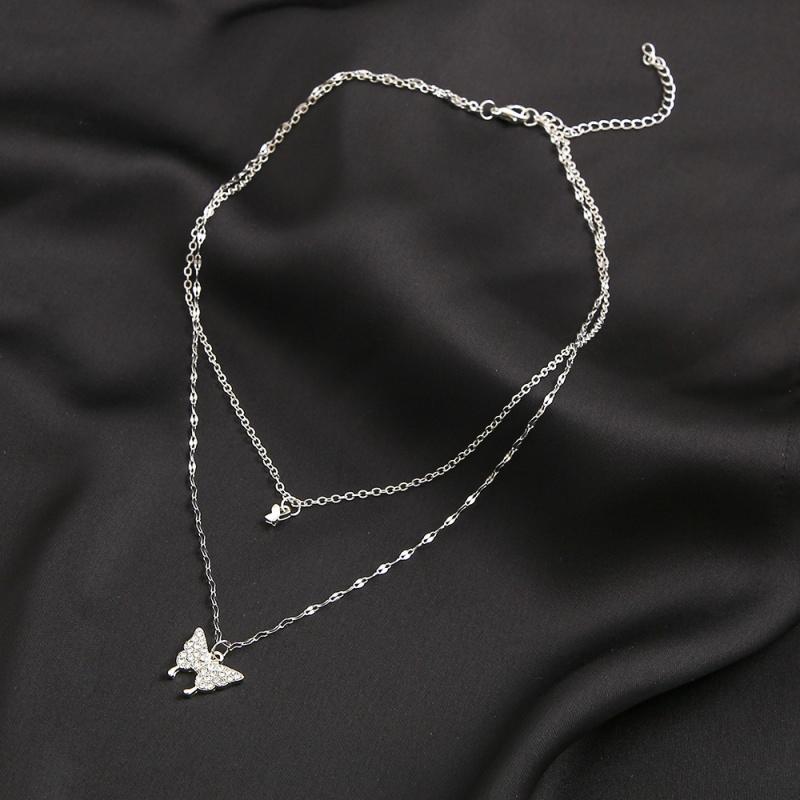 Punk Girl Necklace Temperament Wild Net Red Niche Butterfly Crystal Double Necklace Women's Naszyjnik