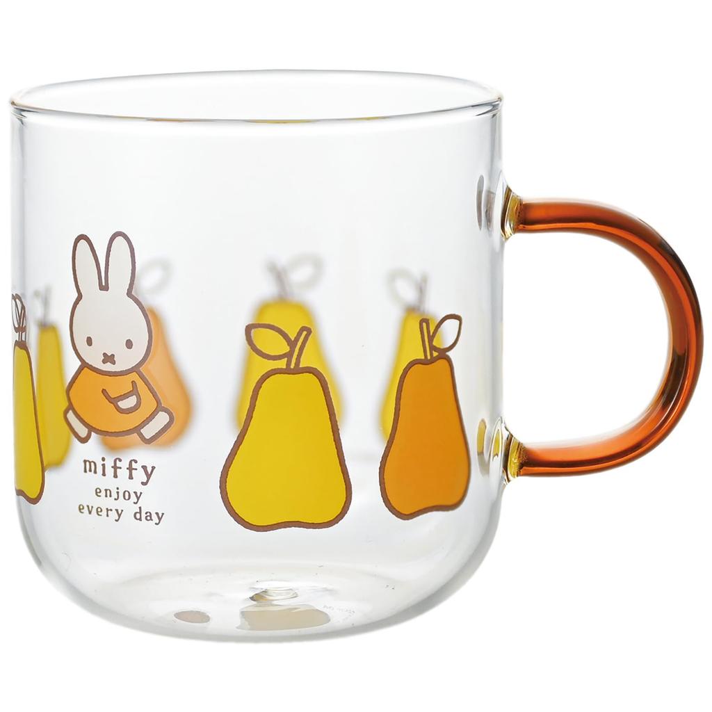 Dick Bruna "Miffy" Heat-Resistant Glass Mug, Approx. 400ml, Microwave-Safe, Colored Handle, Brown, Pear Design, 400141