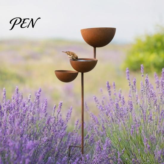 Metal Bird Feeder Stake 3 Tiered Cascading Rain Catcher Bath, Garden Water Iron Bowl Feeder, Outdoor Pollinator Watering Station for Garden,