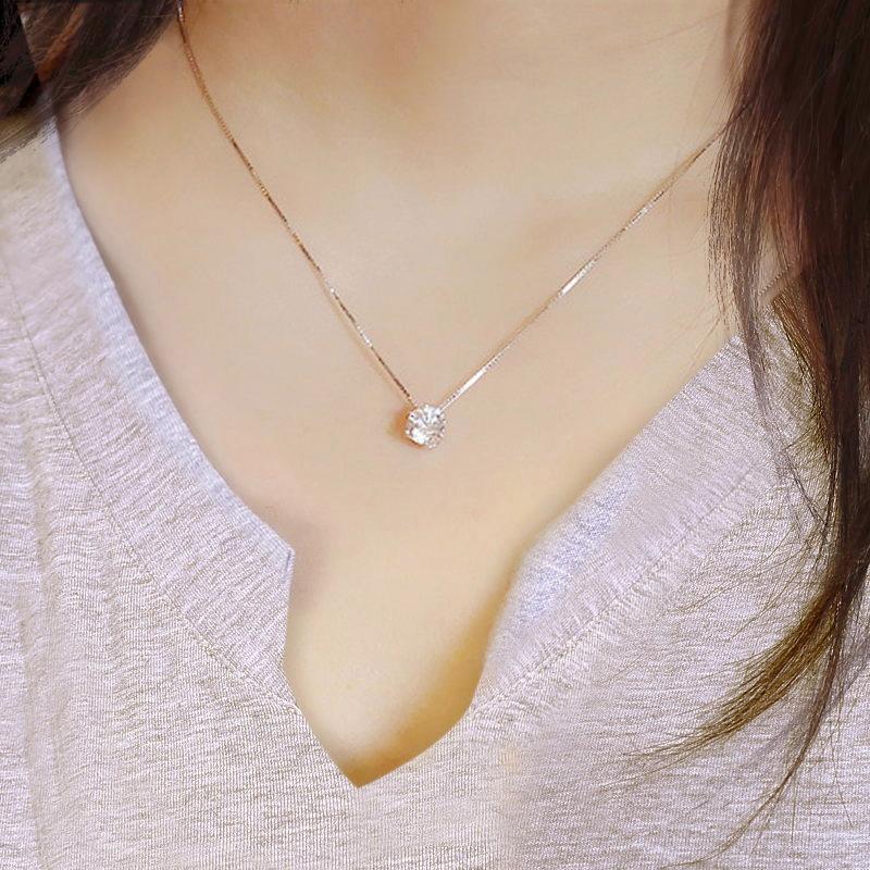 Stainless Steel Shiny Clear Zircon Necklace for Women Minimalist Choker Neck Chains Fashion Delicate Jewelry Gift