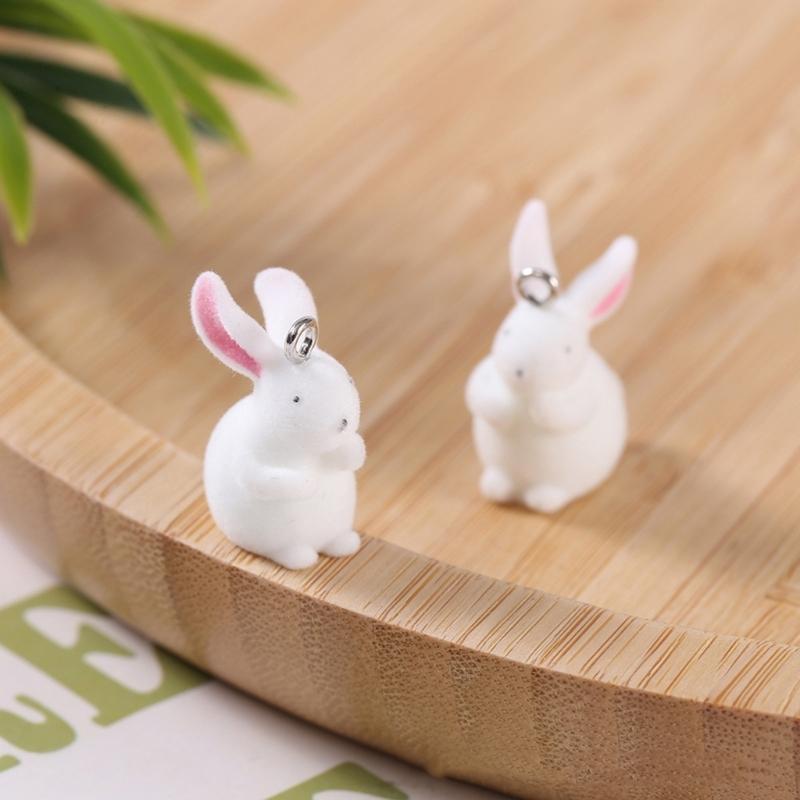 Pack of 5 Cute Rabbit Jewelry Charm Flocking Cartoon Rabbit Pendant Adorable Jewelry Findings for Earrings Keychains