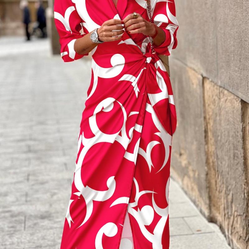 New Shirt Printing Pattern, Bright and Vibrant Lapel Dress, Feminine Temperament, All-match Commuter 8079