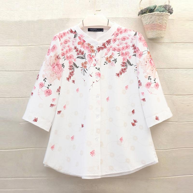 

ZANZEA Женская блузка с круглым вырезом, свободного кроя, с рукавом 3/4, с цветочным принтом L розовый