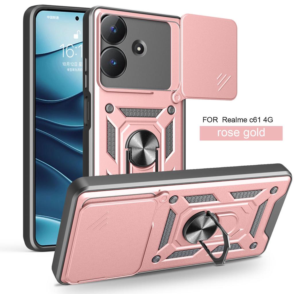 Für Realme Note 60 Hülle Realme Note 60X Cover Narzo n61 Magnetischer Ringhalter Rüstung Handyhülle Schiebefach Kamera Schutz Rückseite Abdeckung