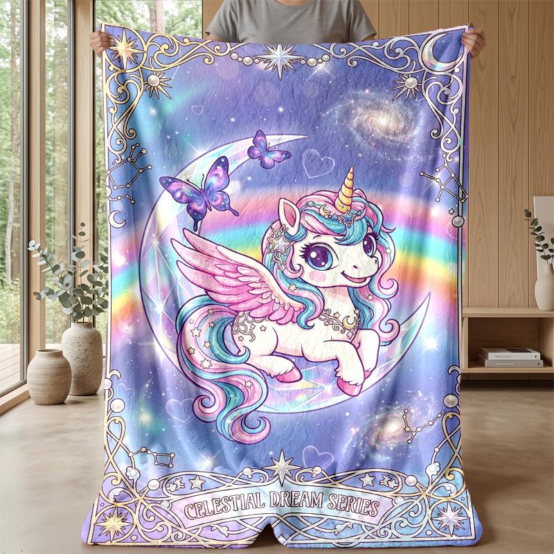 Celestial Unicorn Moon blanket Personalized Name Flannel Blanket Soft Cozy Plush Throw for Sofa Bed Lightweight Home Decor