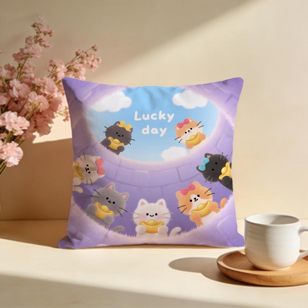 Fortunate Lucky Cat Crew Cushion Cover Soft Pillow Cases for Home Bedroom Living Room Sofa 30x30cm 12x12in