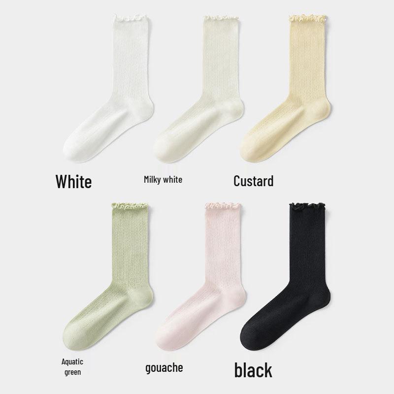 Women's Korean-Style Ruffle Mesh Maternity Socks - Breathable Cotton, Mid-Calf, Loose Cuff, Summer Socks