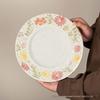 Elegant Ceramic Floral Dessert Plate - Flat Edge, Shallow Round Design for Western Dishes, Fish, or Afternoon Tea