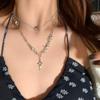 Women  Zircon Cross Pendant Necklace For Women Girl Double Layer Clavicle Chain Necklace Punk Party Jewelry