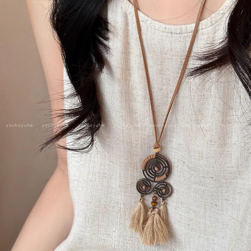 Bohemian Ceramic Necklace: Vintage Ethnic Long Sweater Chain & Zen Choker