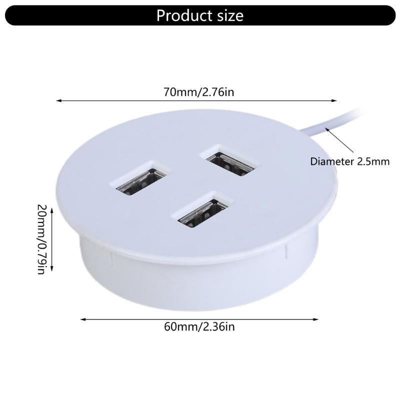 3 Port USB Desk Grommet Hole Round Desktop Charging Station USB Embedded Power Adapter Charging Cable Connector