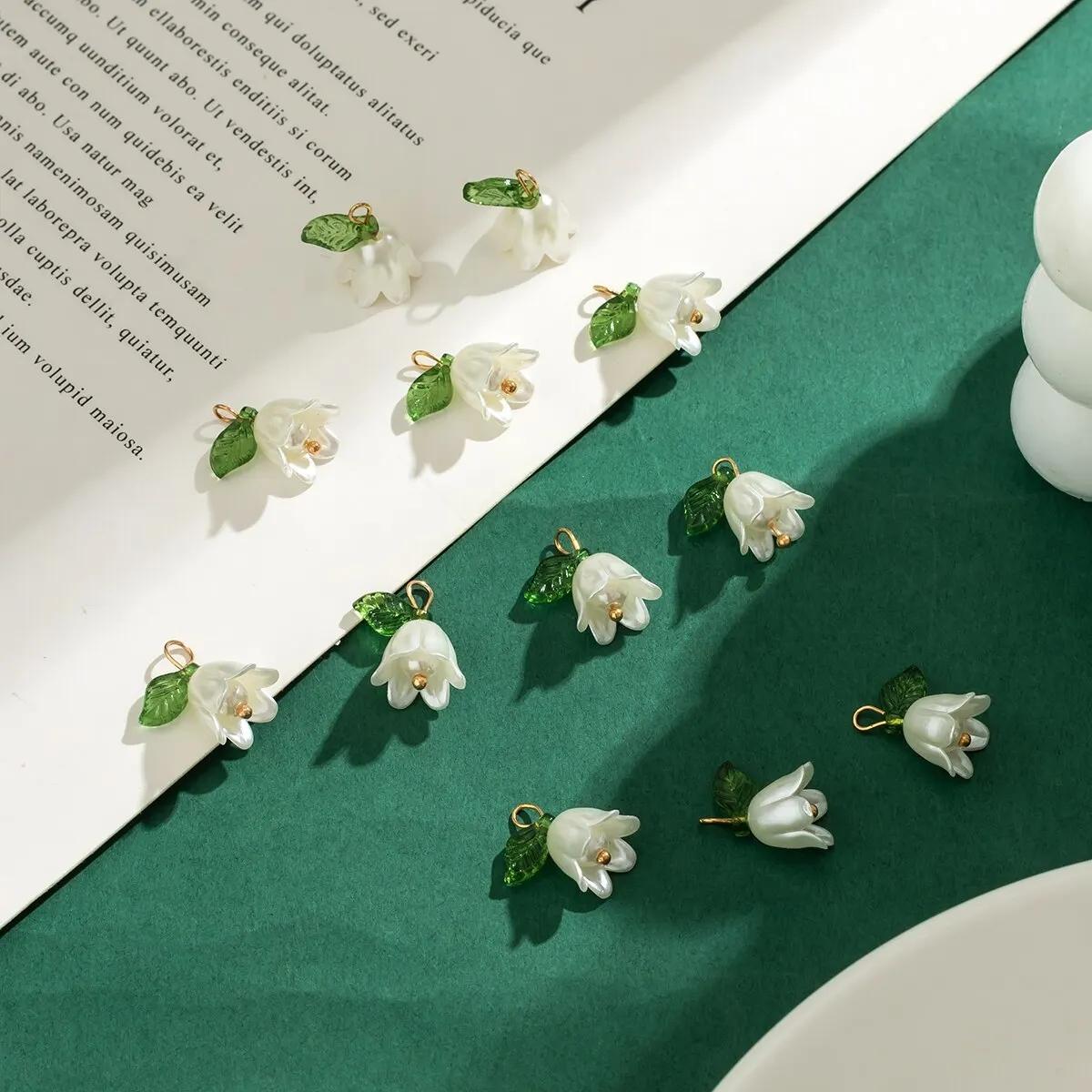 

10Pcs/Set Imitation-Pearl Bell Orchid Pendant Stereoscopic Leaf Flower for DIY Necklace Bracelet Earrings Jewelry Accessories