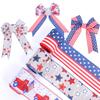 3pcs Patriotic Star Ribbon Bow Natural Burlap Gift Wrap for 4th of July Decor