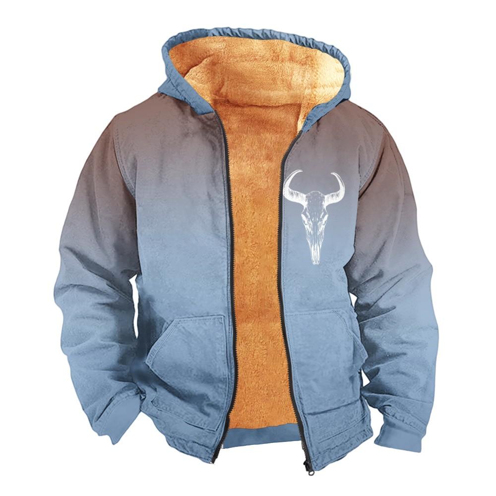 Men's Print Long Sleeve Pocket Coat Fashion Plus Velvet Overcoat