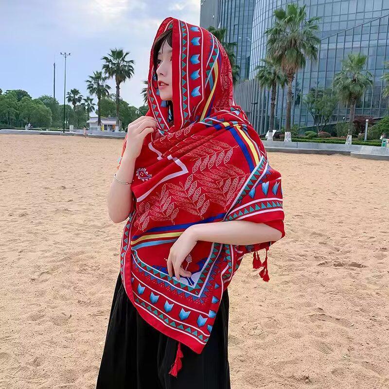 Women's Ethnic Silk Scarf: Sunscreen Shawl for Prairie Travel