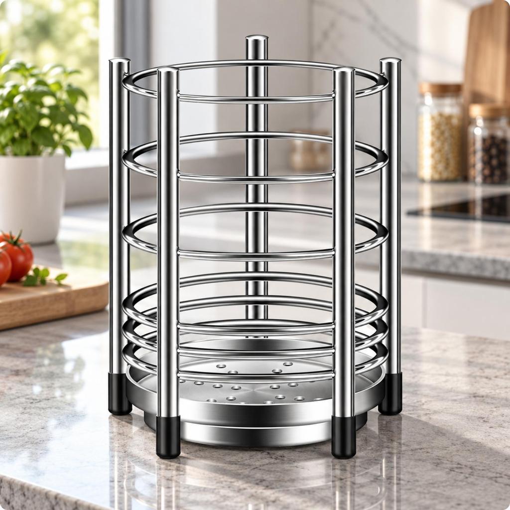 Utensil Holder with Drainage Tray Ventilated Chopsticks Organizer Silver