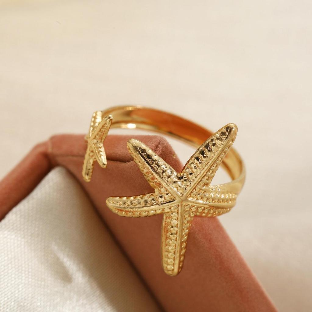 Starfish & Shell Adjustable Ring Set – Ocean Vacation Style for Women