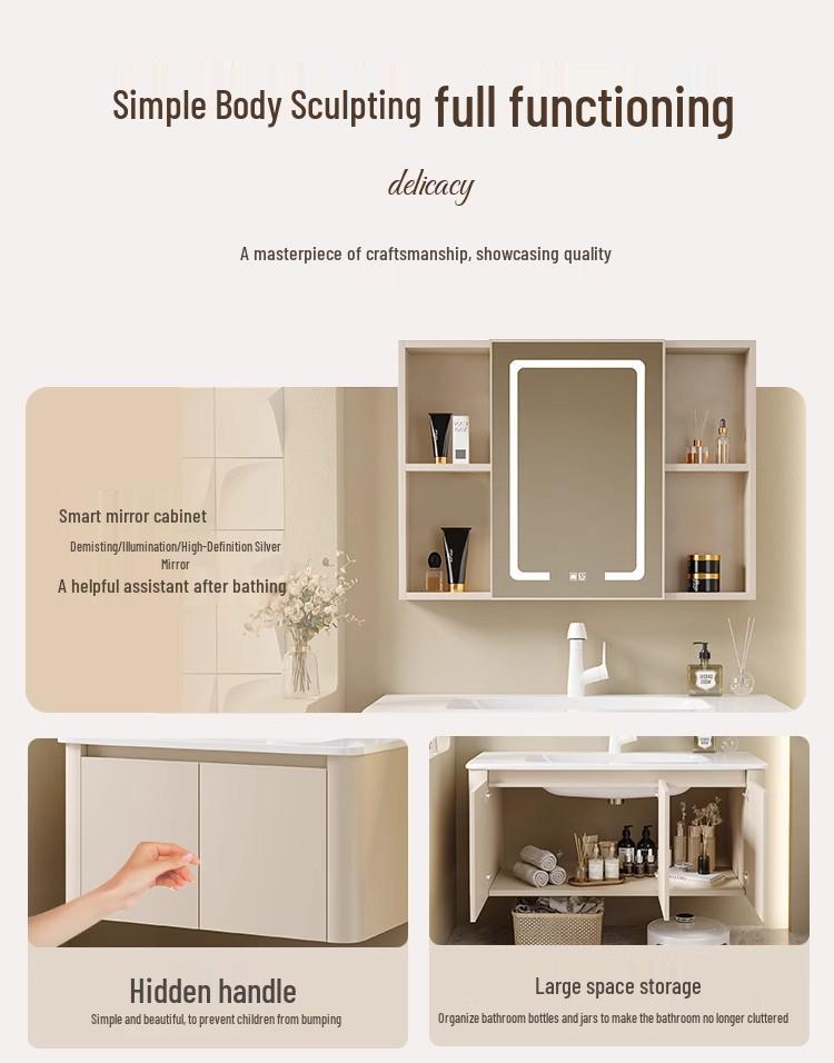 Rounded Corner Bathroom Vanity with Integrated Basin and Aluminum Cabinet