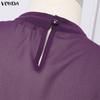 VONDA Blusa casual da donna con scollo rotondo, maniche lunghe, in rete e pizzo, trasparente, con balze