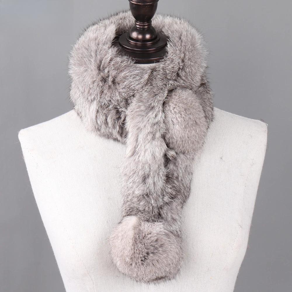 Hot Sale Women Winter Real Rabbit Fur Scarf Lady Warm Rabbit Fur Scarves Knit Natural Real Rabbit Fur Ring Casual Muffler