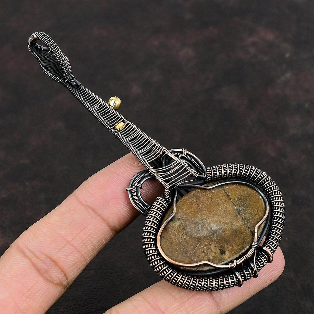 Bronzite Pendant Copper Wire Wrapped Pendant Bronzite Guitar Pendant Wrapped Jewelry Handmade Pendant Unique Copper Jewelry Gemstone Pendant