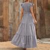 Maxi Abito Estivo Boho da Donna con Stampa Floreale Ditsy, Scollo a V, Vita Alta, Maniche a Volant, A Balze, Casual, per Vacanze al Mare