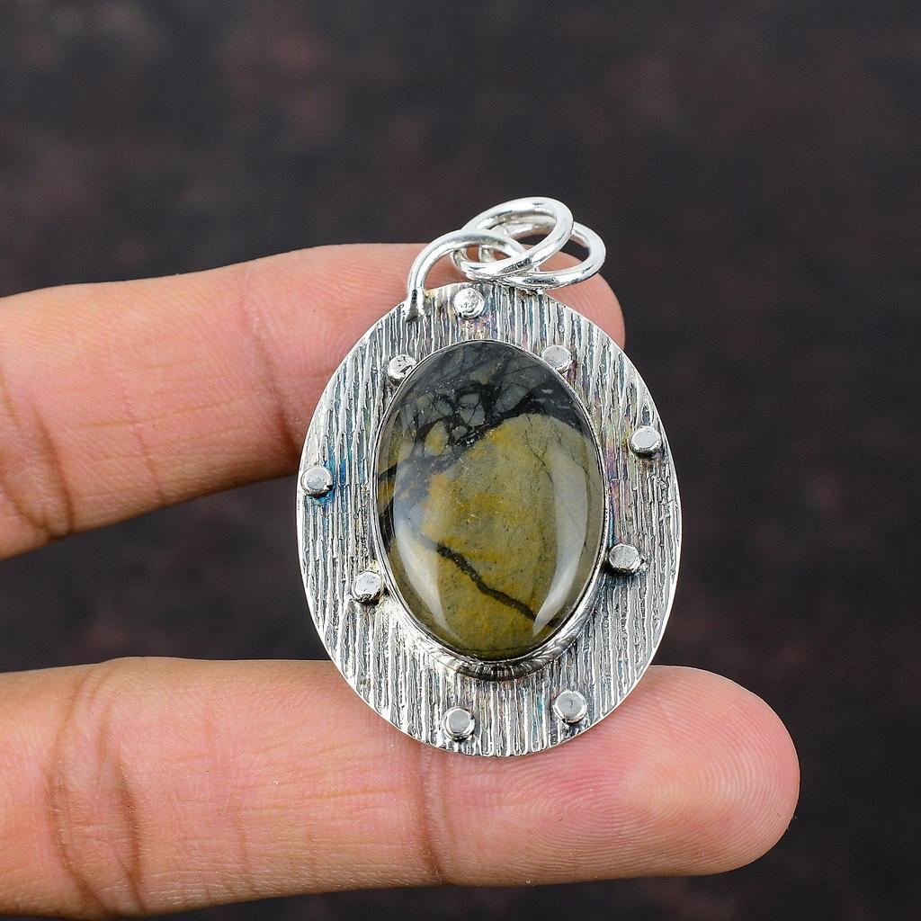 Picasso Jasper Pendant 925 Sterling Silver Pendant Real Gemstone Jewelry Handmade Unique Pendant Stylish Jewelry Gift For Him Decent Pendant