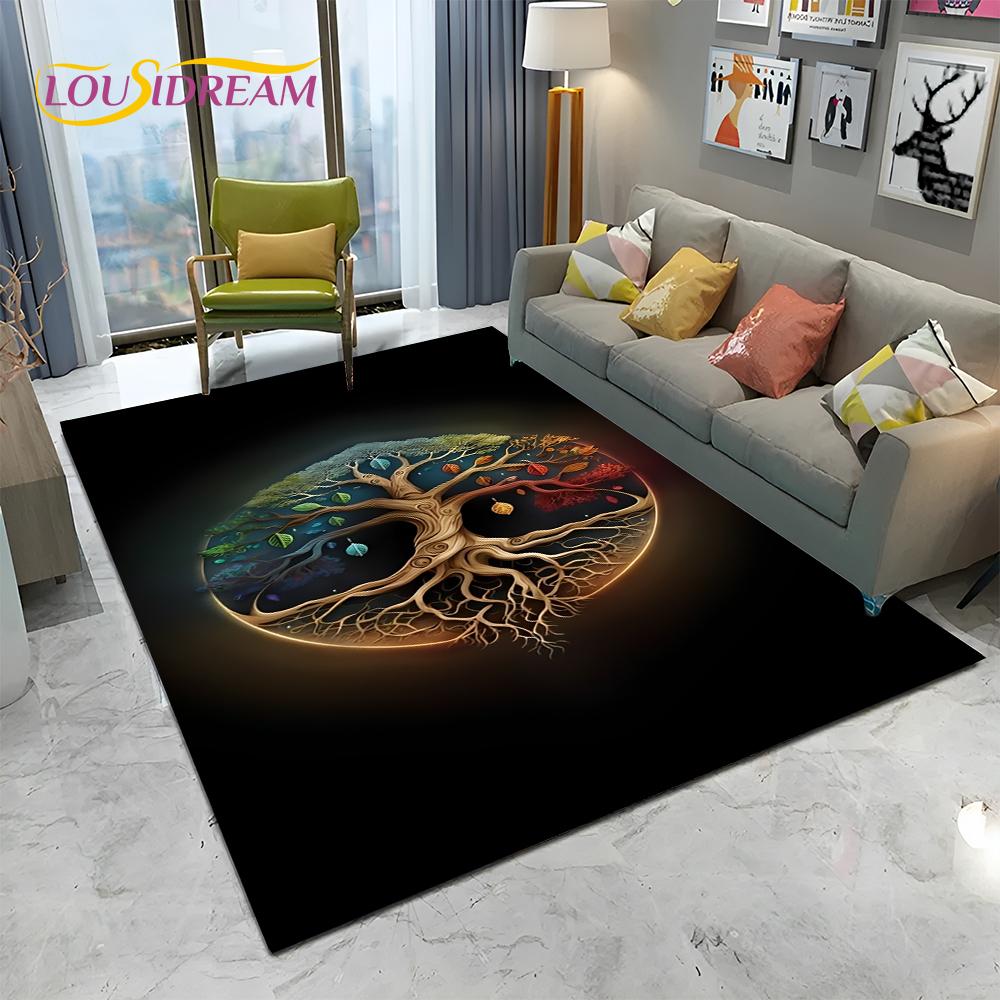 Přírodní strom života Viking Norse Yggdrasil Koberec pro domácí obývací pokoj Ložnice Pohovka Rohožka Dekor, Koberec pro děti Protiskluzová podložka