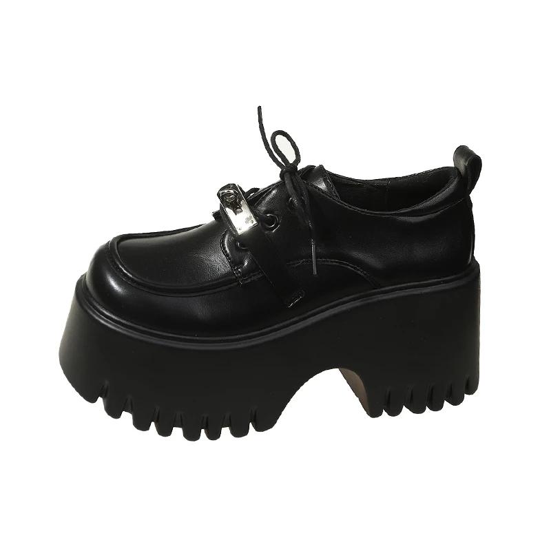 Fashion 8CM Lolita Shoes Women Mary Jane Lace Up Loafers Girls Students Uniform High Heels Platform Office Shoes Cosplay Female Shoes