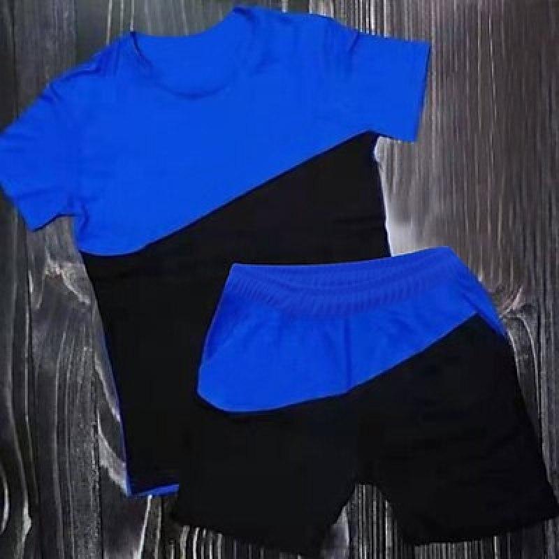 Herren-Trainingsanzug, Shorts, T-Shirt-Set, Farbblock, Rundhalsausschnitt, Outdoor, Straße, kurze Ärmel, Kleidung, Mode, Freizeit