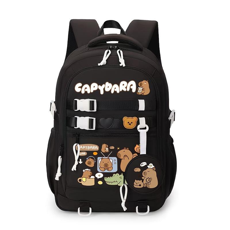 Kapibara Has the Same Printed Fashionable Children's Schoolbag, Student Burden Reduction Backpack, Large Capacity and Light Spine Protection.