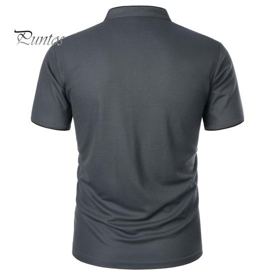 Koszulka męska z krótkim rękawem, kołnierzyk typu half-stand, jednolity kolor, swobodna, prosta, regularna, dopasowana, do uprawiania sportu, podróżowania, biura, codziennego noszenia