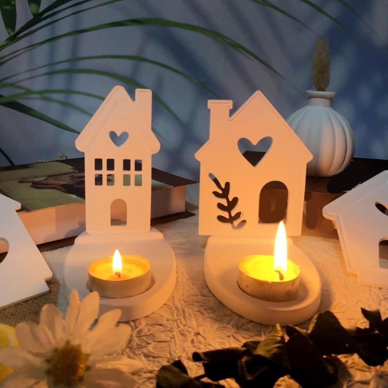 Heart House Candle Holder Molds for Resin Epoxy Casting Mold DIY House Shaped Candlestick Mould with Base Home Decors