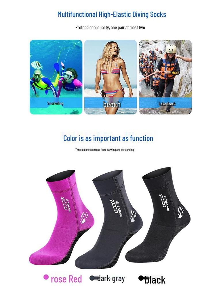 3mm ZCCO Super Elastic Winter Anti-Slip Diving Socks with Ankle Support, Anti-Abrasion Plus Size.