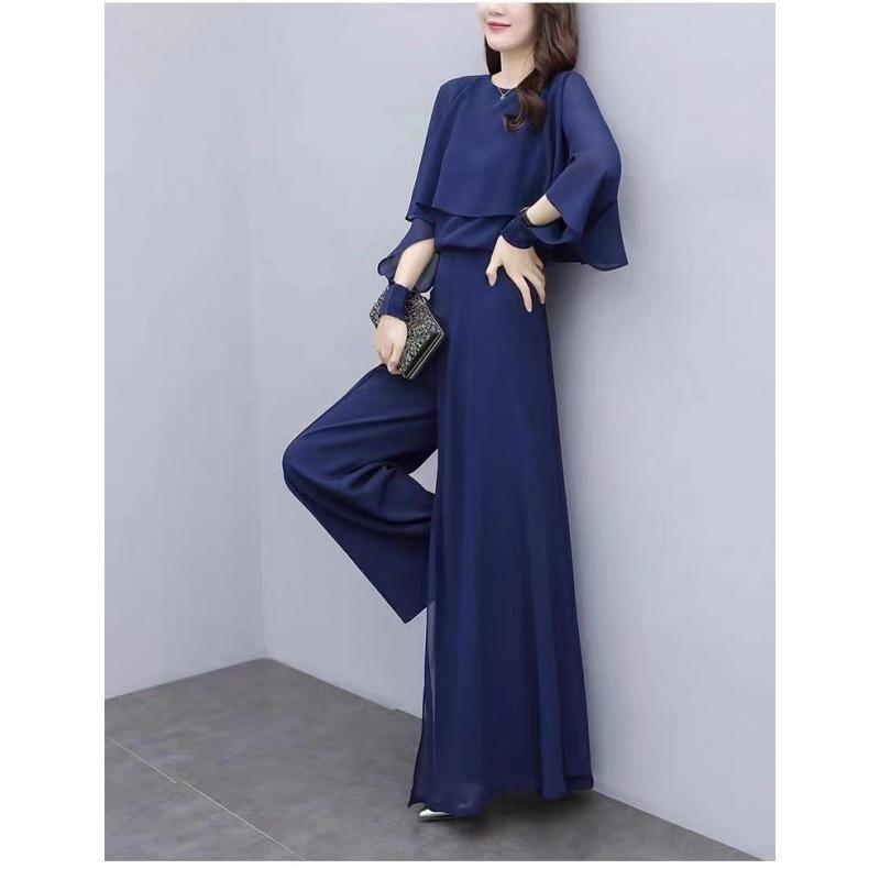 Trendigt Chiffonkjolset i Plus Size för Kvinnor Vår Sommar Ny Ankomst Stilfull Åldersreducerande Draperade Klockbyxor