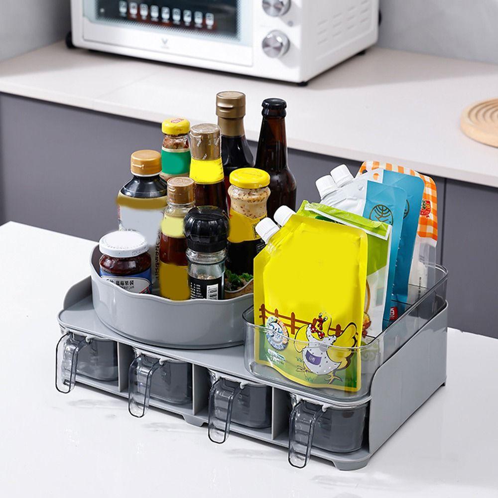 Large Capacity Countertop Spice Jar and Rack Set Plastic Condiment Box Sugar Salt Jar  for Home