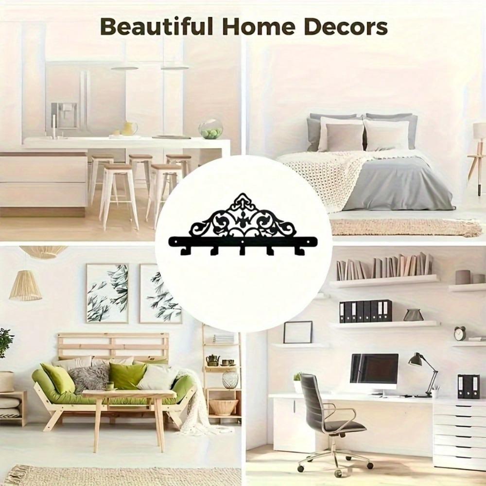 Heavy Duty 5 Hook Cast Iron Key Holder Wall Mounted Entryway Organizer Black White Powder Coated Modern Space Saving Decor