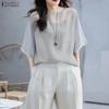 ZANZEA Women Casual Round Neck Summer Short Sleeve Loose Blouse