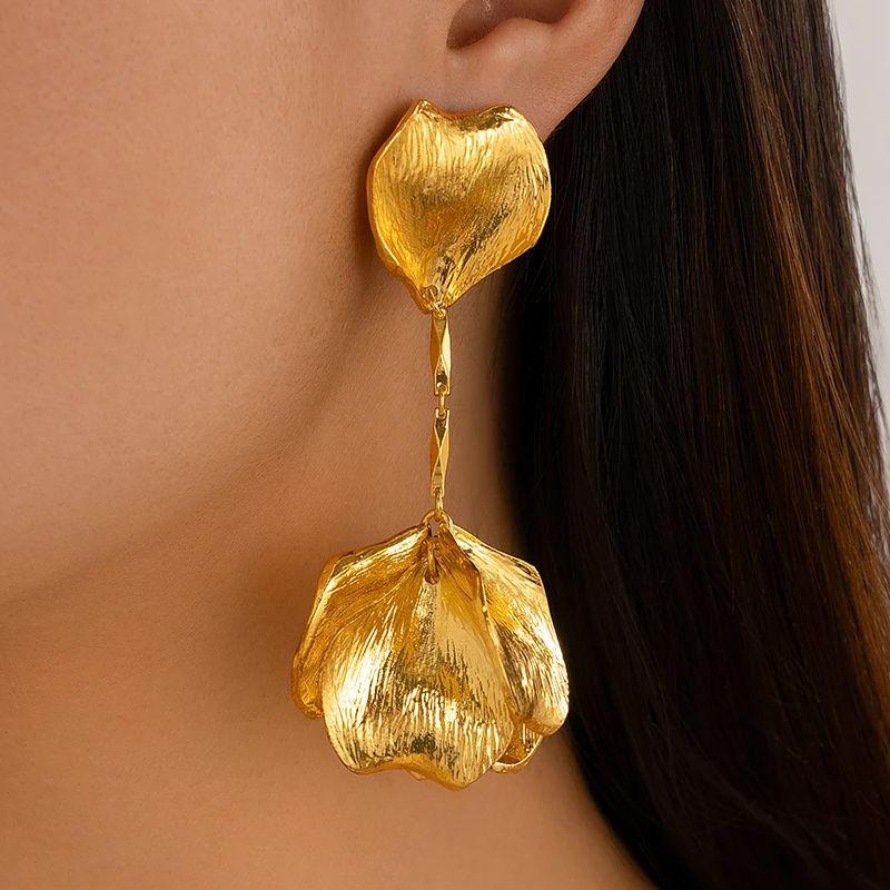 PuRui Gold Color Flower Long Drop Earrings For Women Elegant Zircon Girls Korean Style Dangle Earrings New In Party Accessories