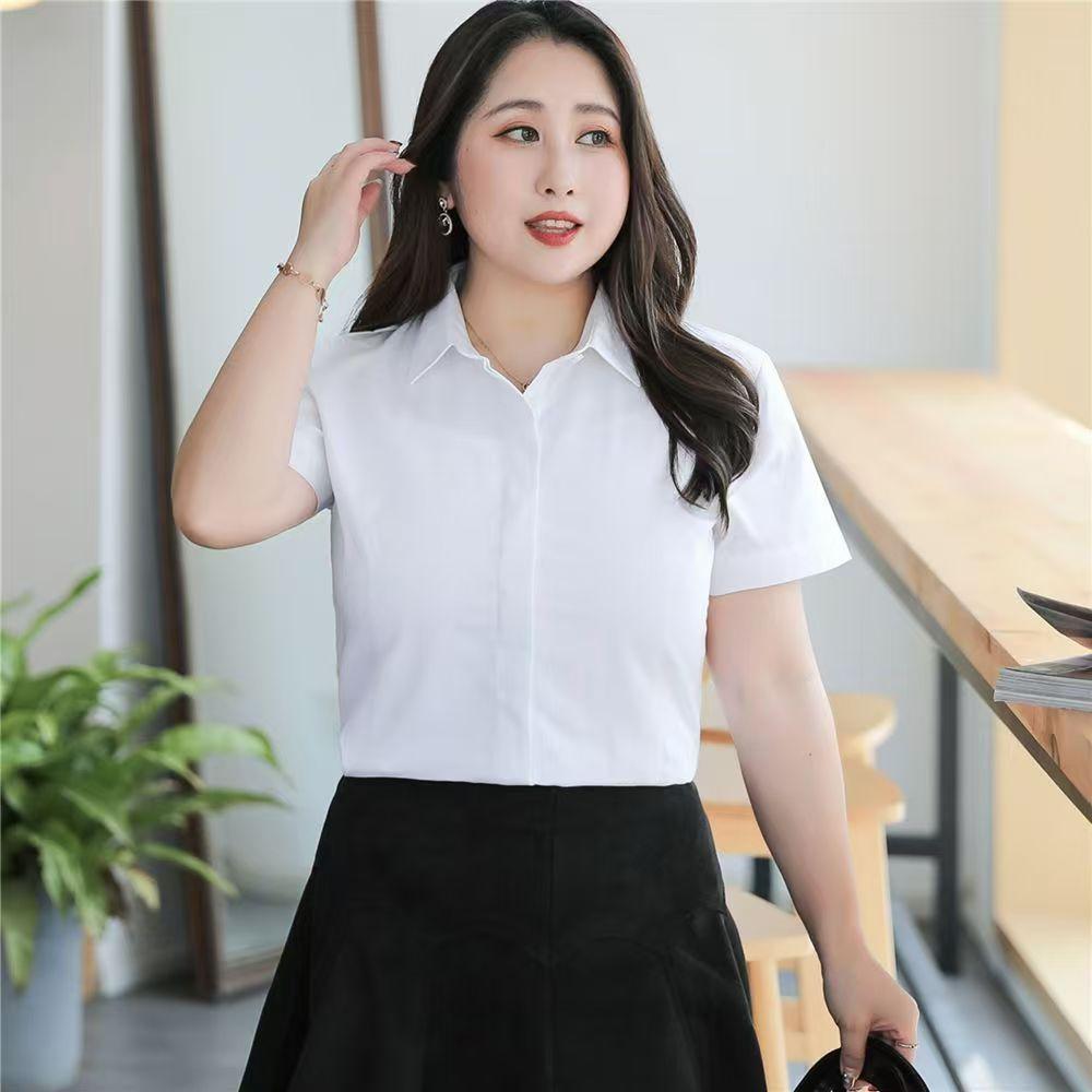 

Plus Size White Shirt for Women Big Size 100KG Long Short Sleeve Office Work Blouse Casual Tops 3XL