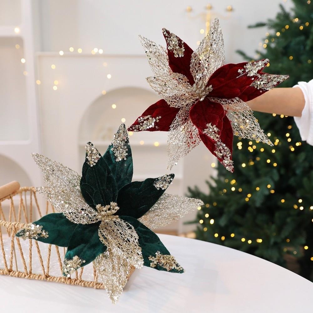 29cm Christmas Poinsettia Velvet Xmas Tree Ornaments Artificial Christmas Flower  Christmas Tree