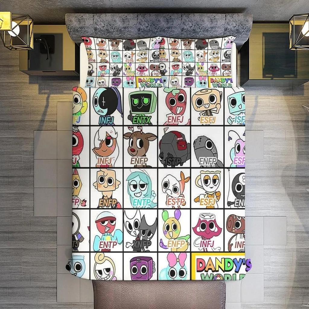 Hra D-Dandy's World Povlečení 3D Tištěná Sada Povlaku na Přikrývku s Povlaky na Polštáře Chlapec Dospívající Děti Narozeninový Dárek Měkké Roztomilé Ložní Prádlo