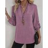 QICED Women's Fashion Casual Solid Color Print Long Sleeve V Neck Blouses & Shirts