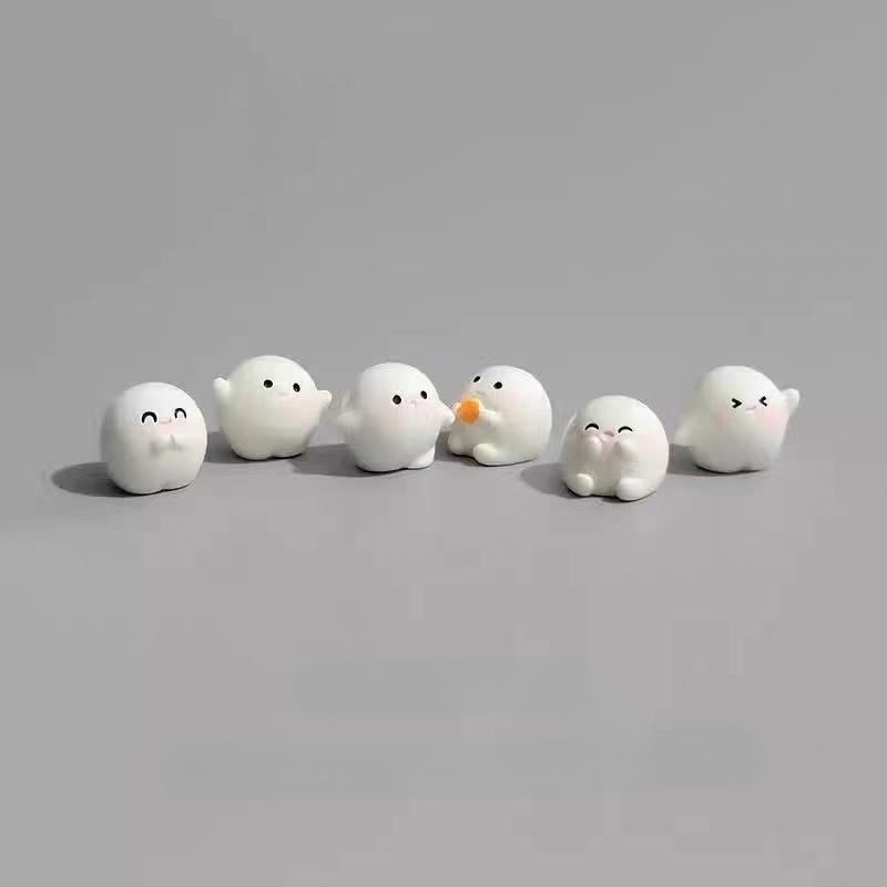6pcs Cute White Little Tuan Tuan Car Ornament Car Dashboard Central Control Screen Resin Doll Decoration Anime Car Accessories
