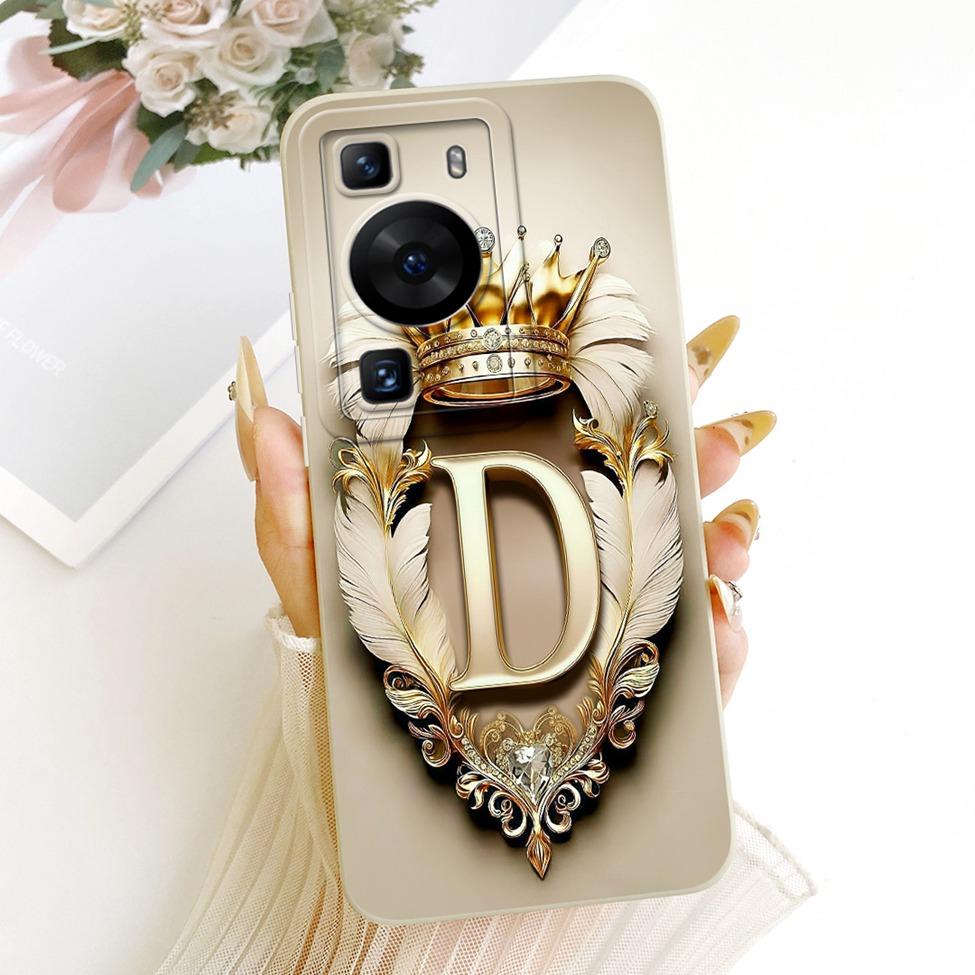 For Huawei P60 LNA-LX9 Case For Huawei P60 Pro MNA-AL00 Cover Luxury A-Z Letters 2D Painted Silicone Casing