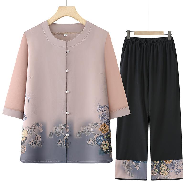 Ältere Mode Sommerkleidung Damen Sommer Bequemer Atmungsaktiver Anzug Strickjacke