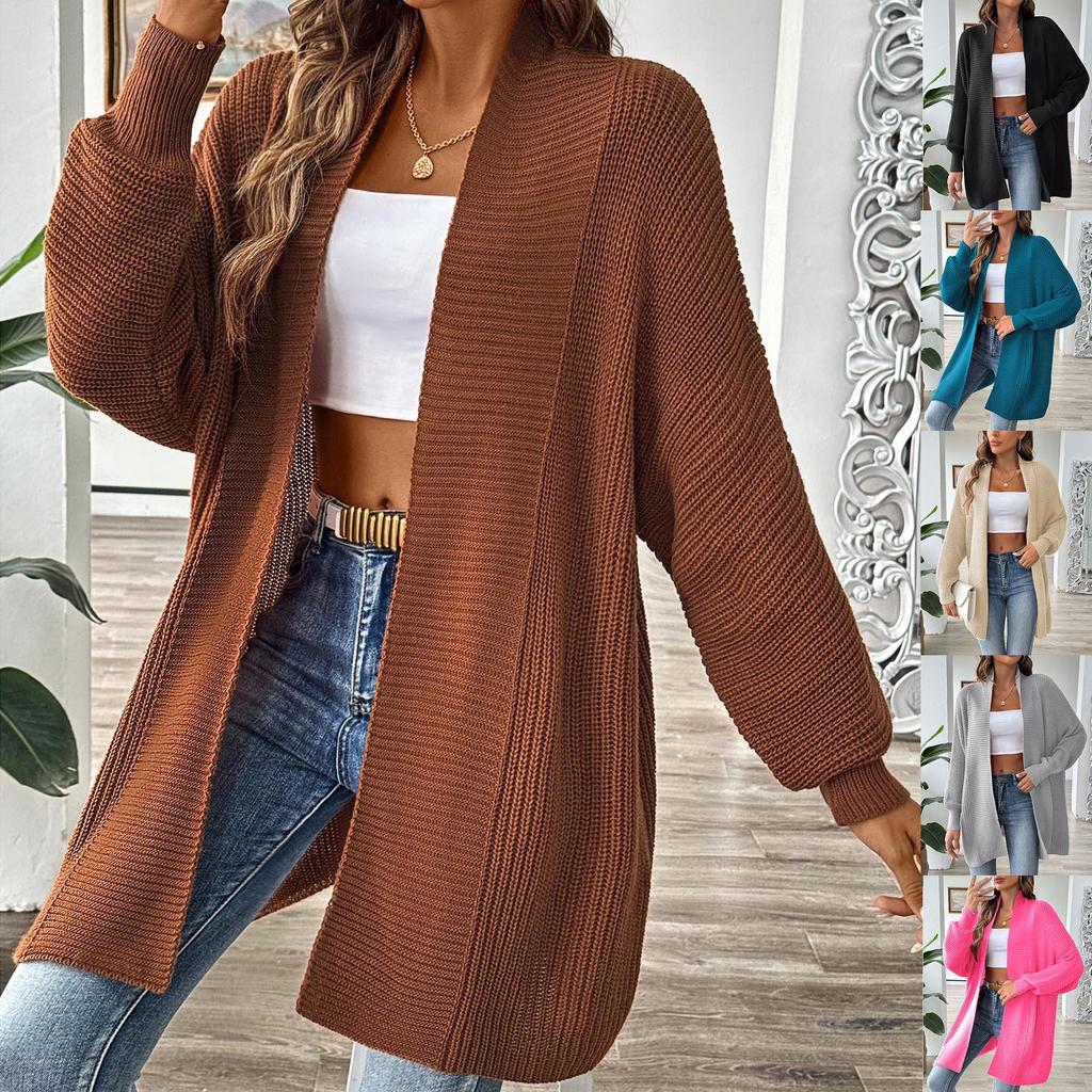 Women Casual Loose Solid V Neck Long Sleeve Knit Cardigan Sweater Outerwear